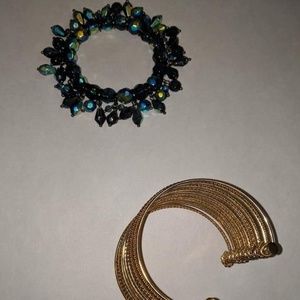 Muilt color bracelet and gold bangle.